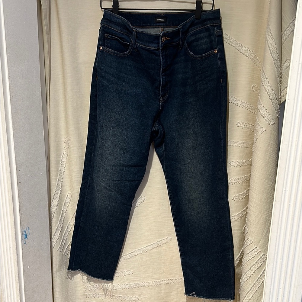 Express Blue Ankle Cropped Jeans with Straight-Leg Cut Size 10R